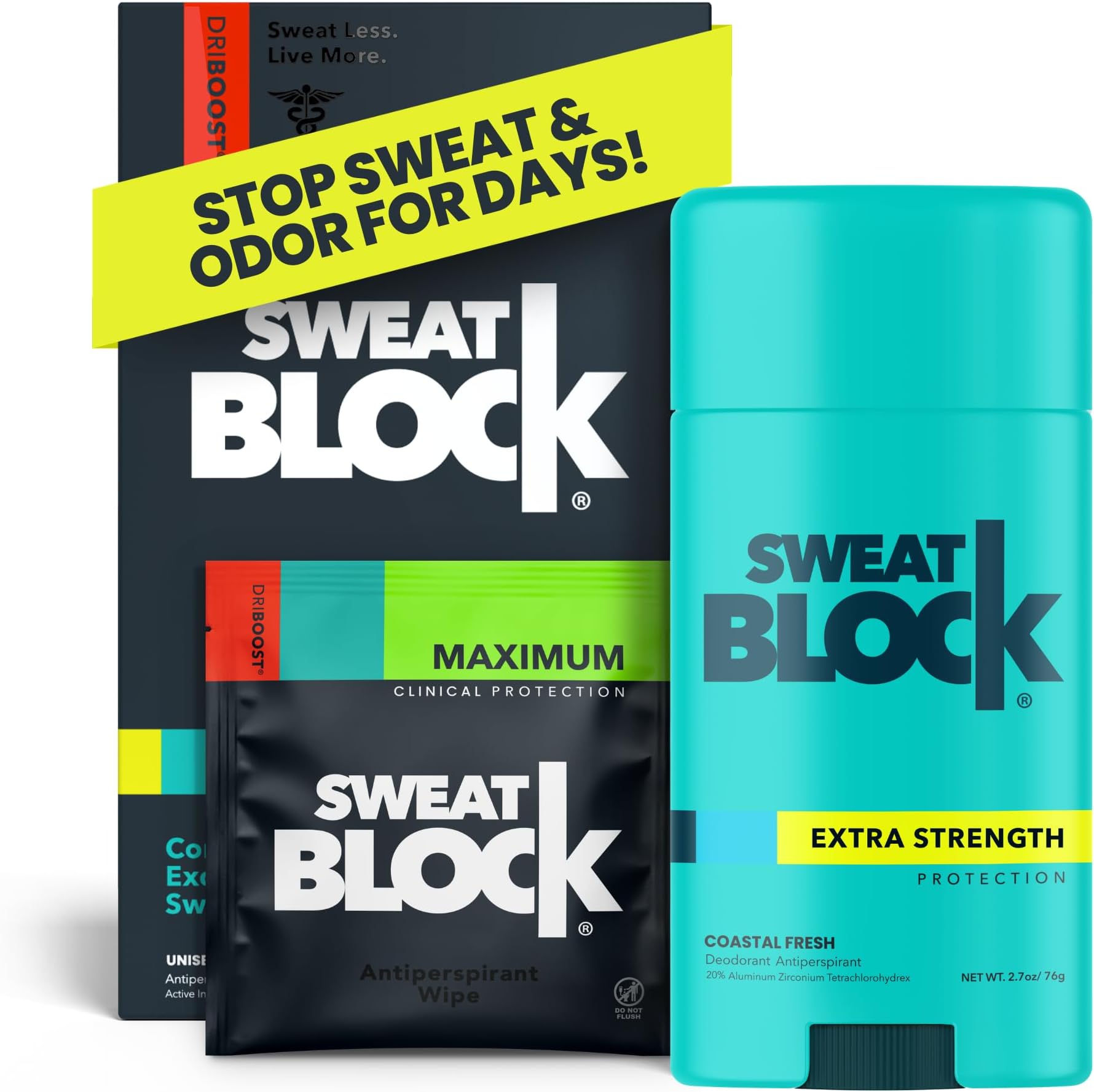 (Deodorant Solid + Clinical Strength Antiperspirant Wipes) - Excessive Sweat and Odour bundle [Clinical Strength Antiperspirant Sweat Wipes and Regular Antiperspirant Deodorant] Odour Pr...