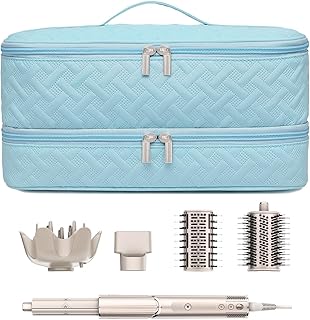 Double-Layer Travel Carrying Case for Hair Dryer/Shark Flexstyle/Dyson Airwrap and Hair Styler Attachmentst Portable Storage Organizer Bag Hair Tools Travel Bag (Blue)