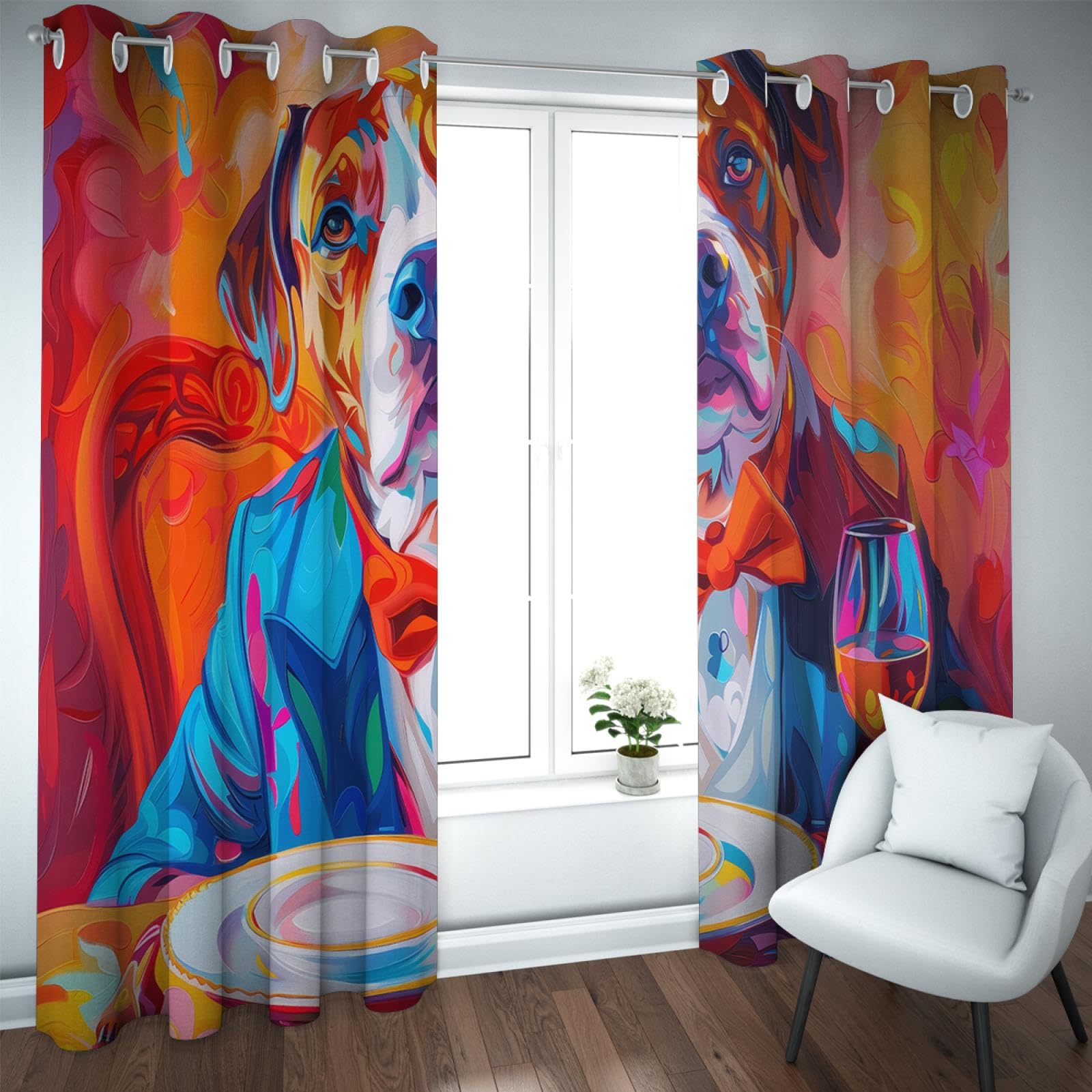 Akwarela Cartoon Zwierzęta Drukowane Zasłony Zaciemniające Dog Stół Prywatność Wzór Zasłony Do Sypialni Salon Prosty Wystrój Domu W140 x szer. 200 cm 2 panele