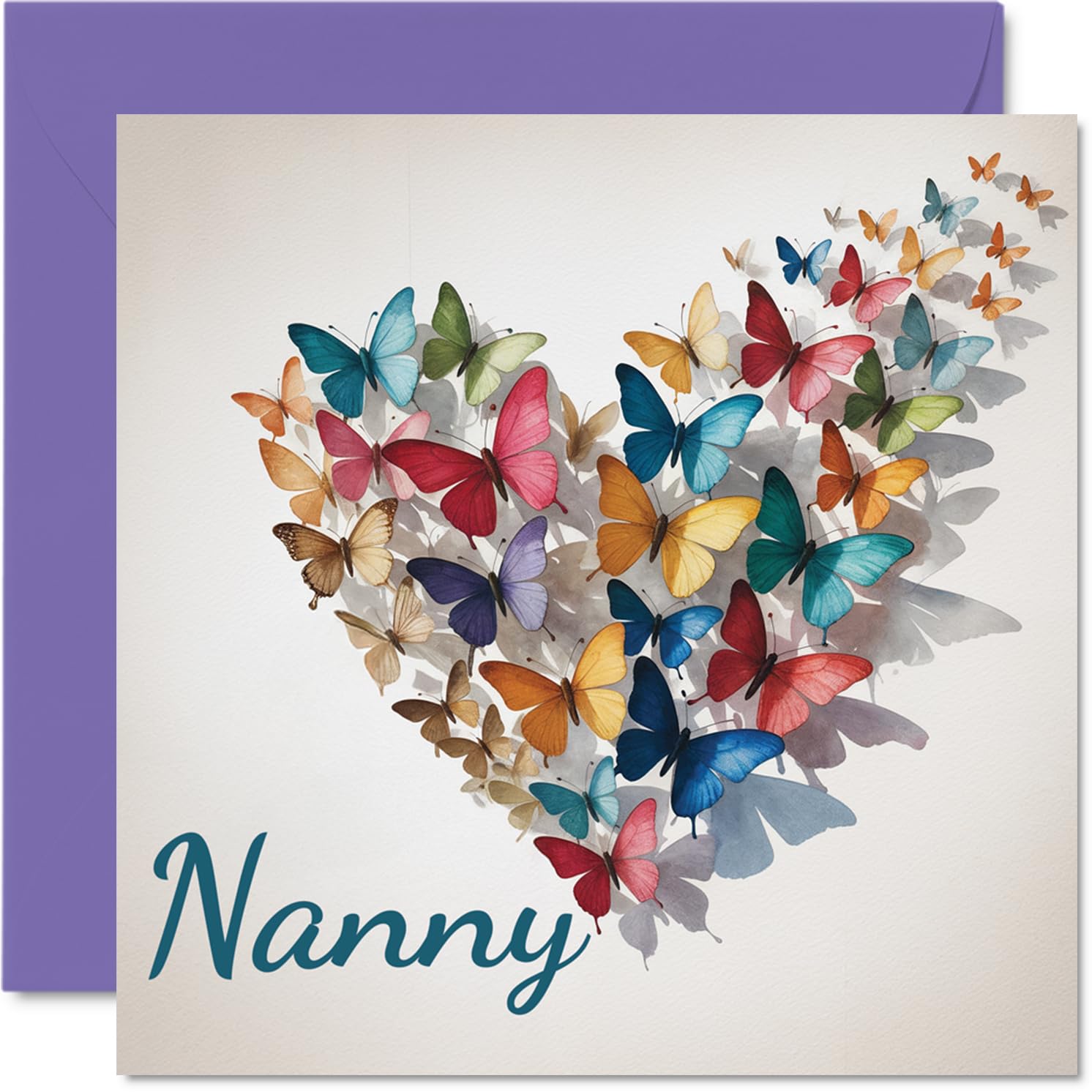 Nanny Birthday Card - Elegant Butterfly Heart - Happy Birthday Card for Nanny from Grandson Granddaughter, 145mm Beautiful Sentimental Bday Greeting Cards