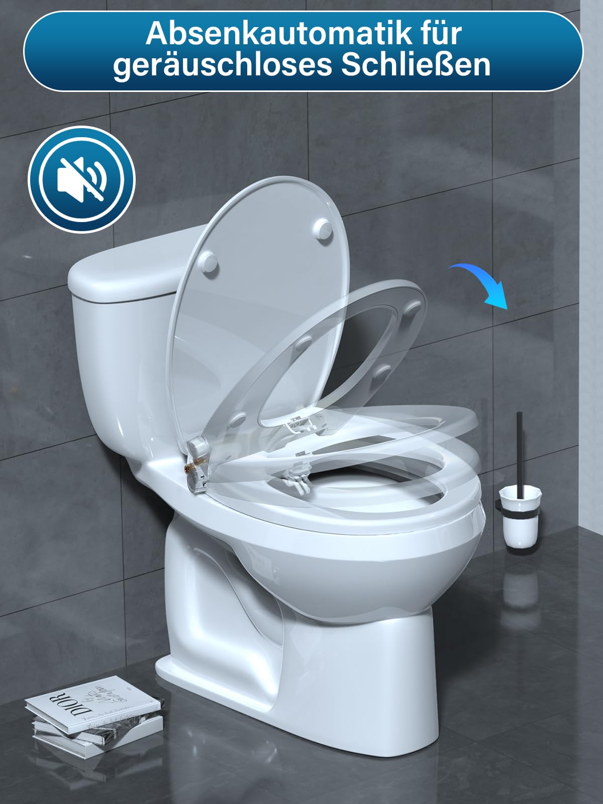 YEAUPE PRO Universele ovale wc-bril met softclose, niet-elektrische wc-bril met dubbele zelfreinigende sproeiers, aparte rug en vrouwelijke reiniging