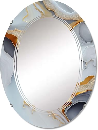 White and Gold Marble Abstract IV- Vanity Mirror, Bathroom Mirrors, Wall Mirrors for Living Room, Bedroom - Oval Mirror - Large 20'x30', 24'x36'