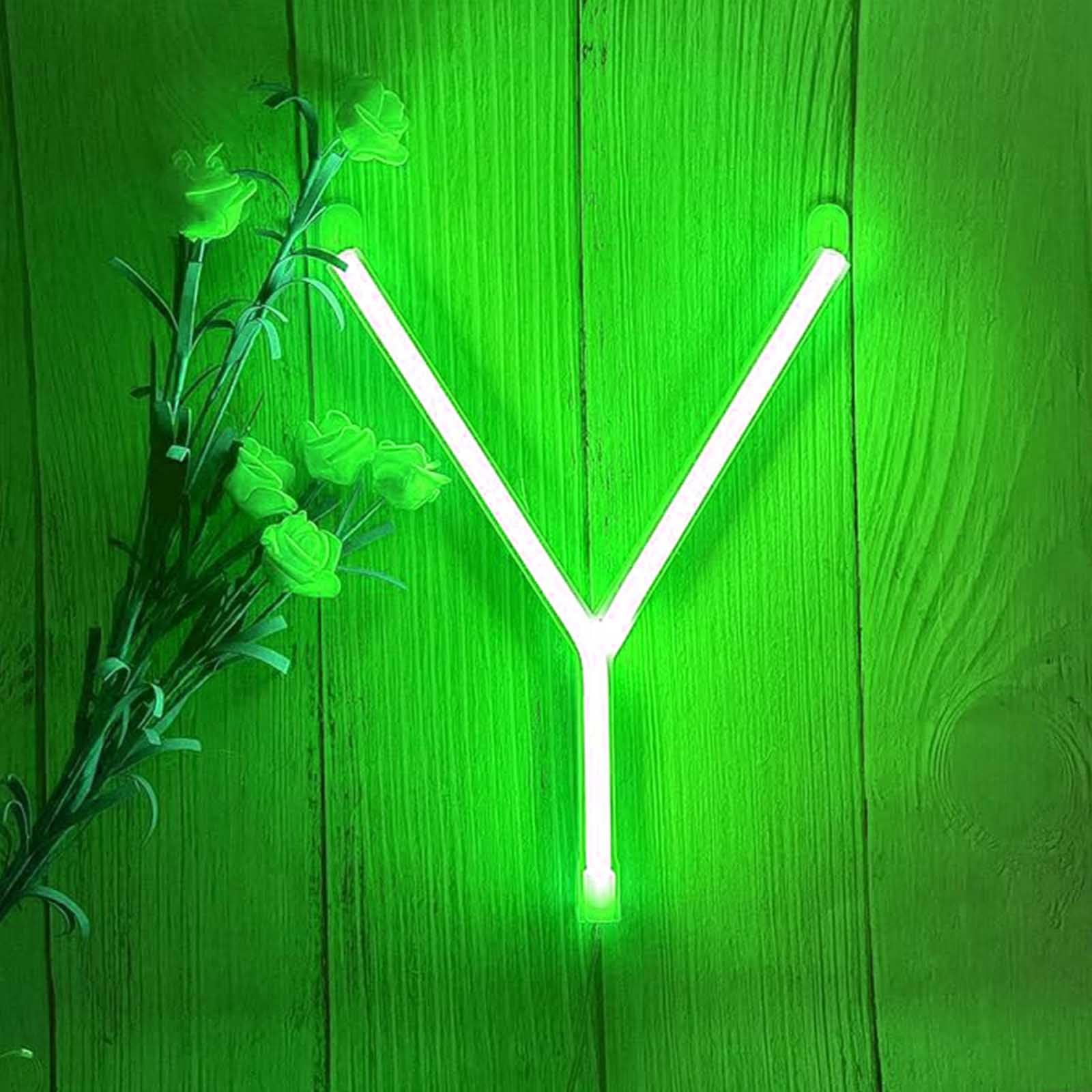 Neon Sign for Room Aesthetic with USB/Battery Power - Glowing Green Alphabet Wall Light for Bedroom Bar Wedding Decor(Letters Y) — image 1