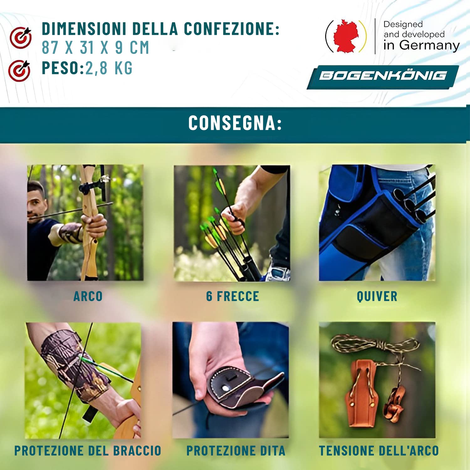 Arco Professionale, Arco e Frecce per Adulti, 18 kg, con Accessori, per Tiro con l'Arco e Frecce Professionale