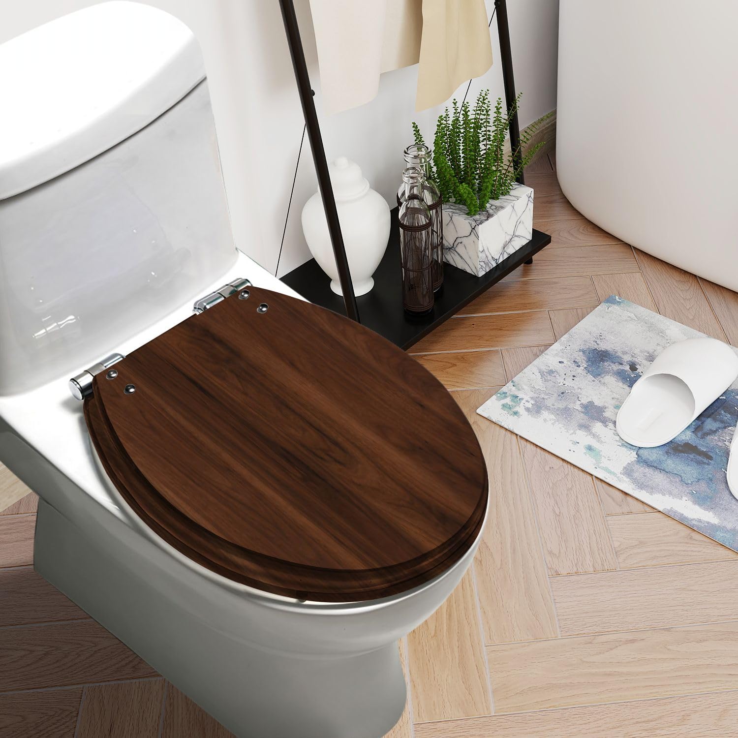 Round Toilet Seat Brown walnut timber tree wood grain structure texture backdrop Resin Toilet Seat Slow Quiet Close with Quick-Release Hinges Toilet Seat with Cover Easy to Clean Install