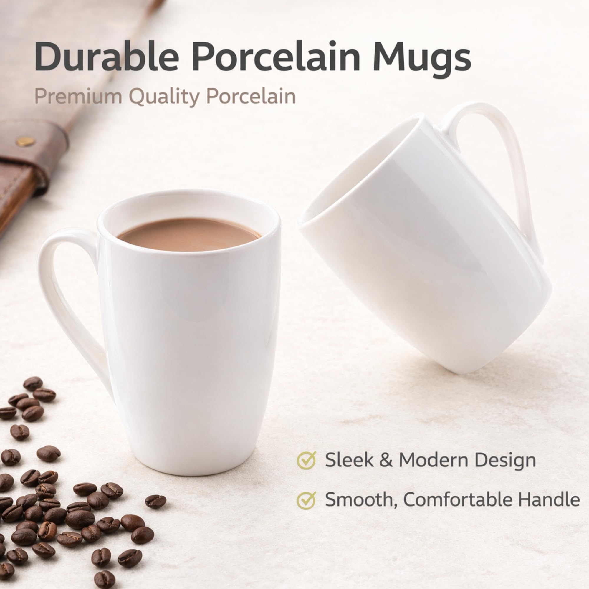 GBHOME 12 OZ Tazas de café color marfil, juego de tazas de café de cerámica con mango grande para hombre, mujer, papá, mamá, tazas de café ligeras para café con leche/capuchino/cacao/leche, aptas para