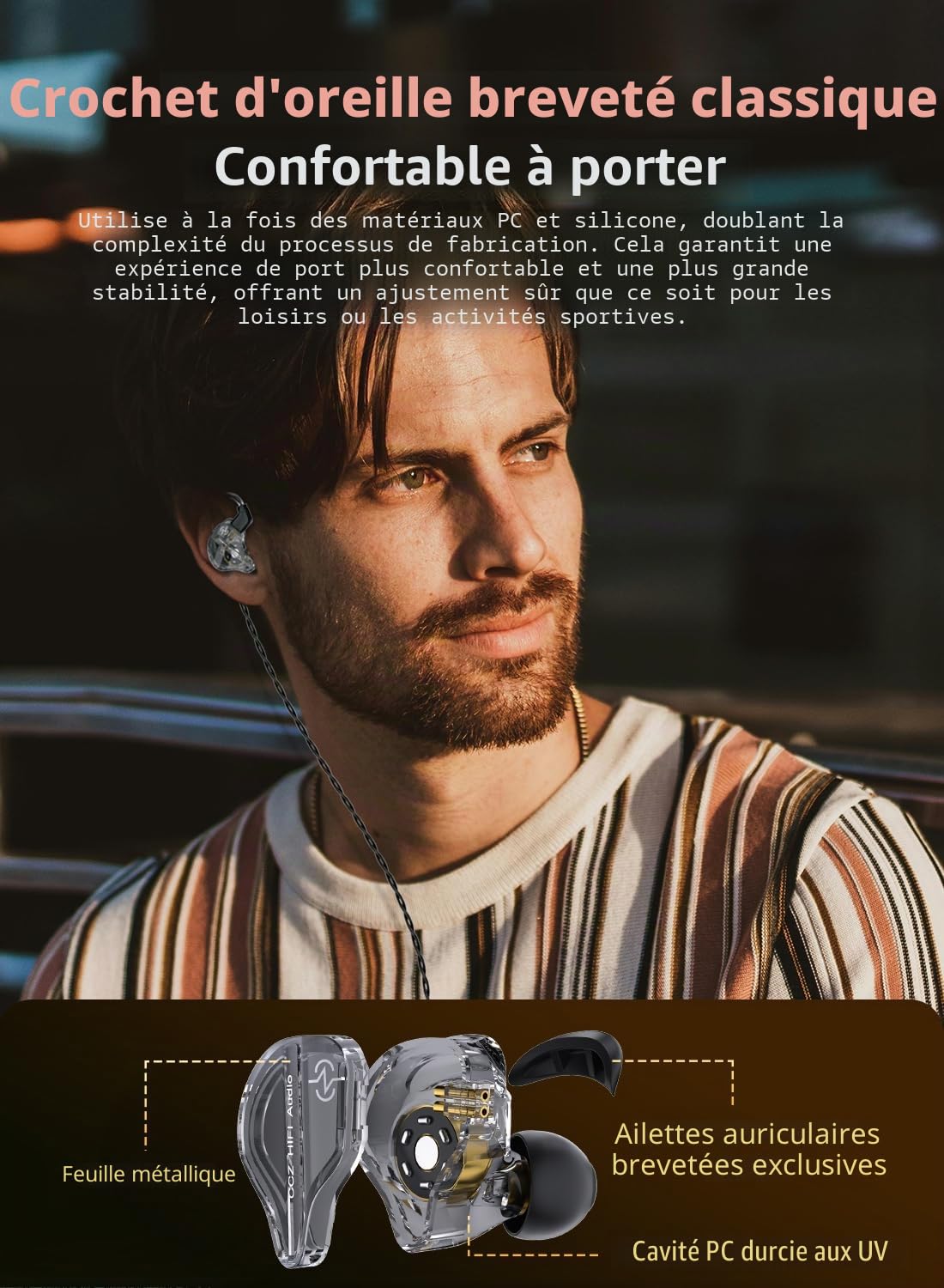 Yinyoo CCZ DC01 Pro Écouteur Filaire HiFi avec Micro, écouteurs Basses Profondes, Microphone HD, câble OFC, Ecouteur Intra-Auriculaires, IEM à Fil, Casque Filaire pour audiophiles