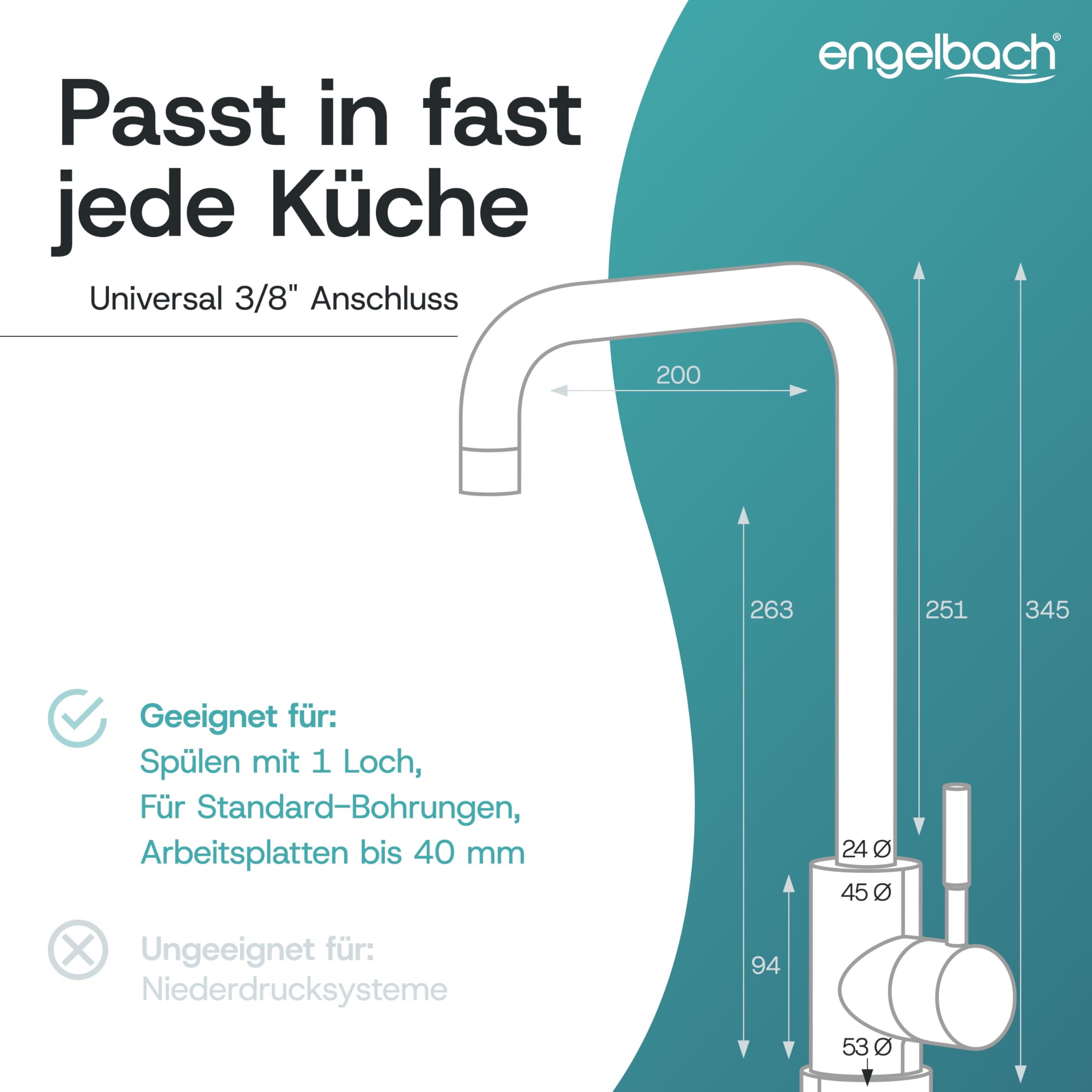Engelbach® Wasserhahn Küche - 360° Schwenkbare Küchenarmatur aus 304 Edelstahl - inklusive tropffreier Keramikkartusche, Spültischarmatur, Mischbatterie, Gebürstet