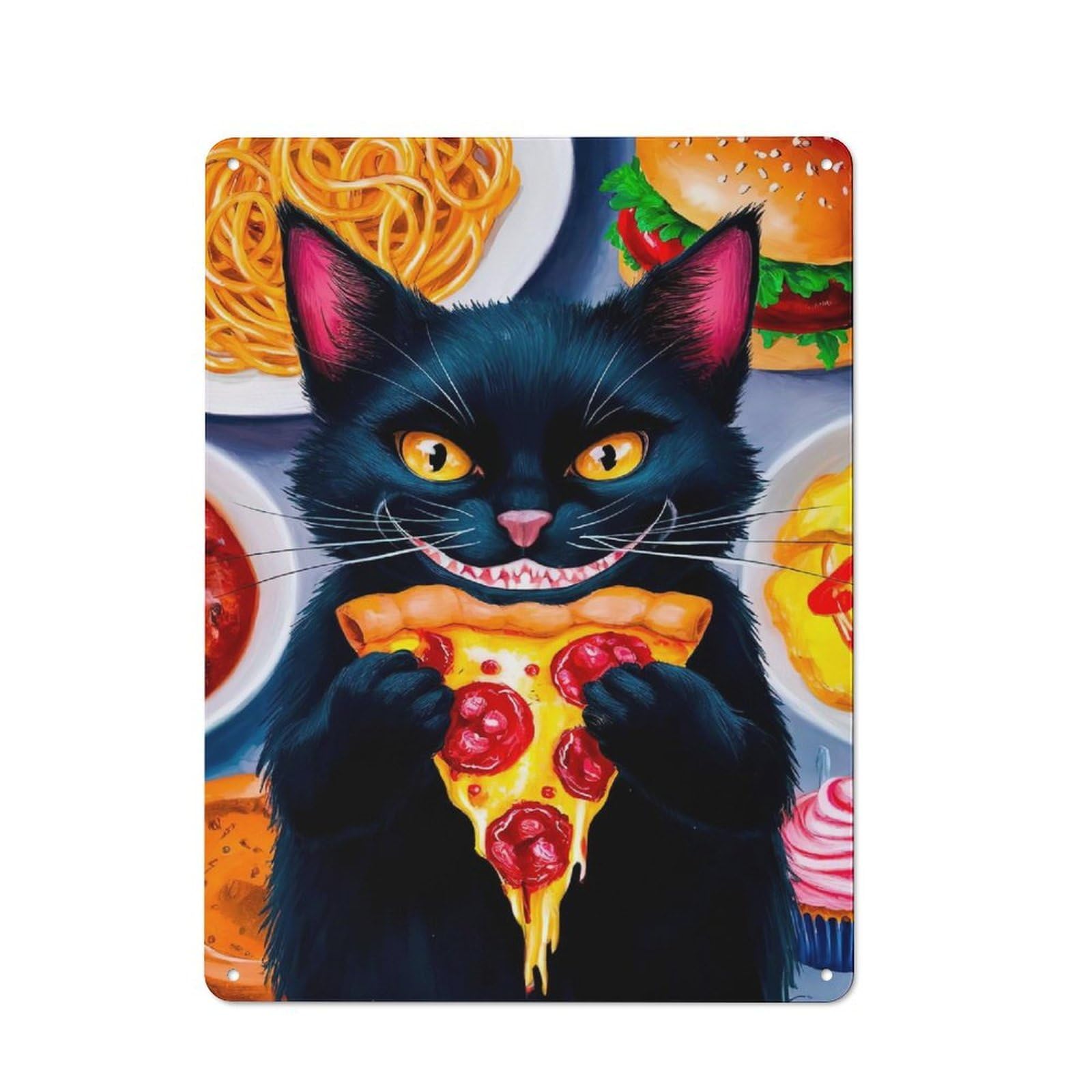 Junmoney Cat Pizza Tin Wall Plaque 40X30cm With For Kitchen Or Home Bar, A Christmas Gift For People Styling Kitchen And Home Bar