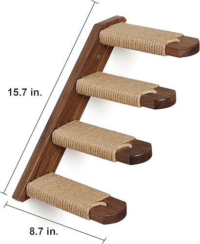 Miniatura 3 de FUKUMARU Estante de escalada para gatos montado en la pared, escalera para gatos de cuatro escalones con rascador de yute para gatos, suministros de