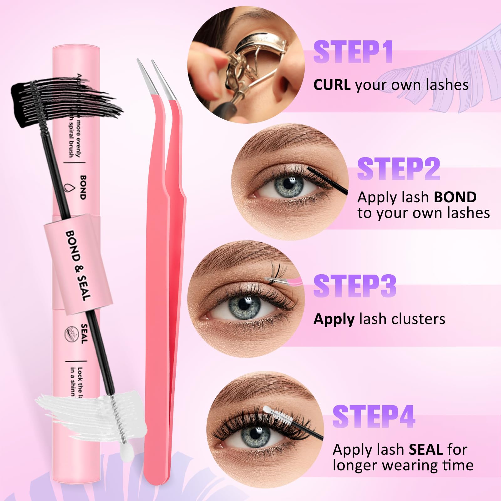 Lash Clusters Kit Wispy Lash Clusters 30D+40D Eyelash Clusters DIY Individual Lashes Clusters Kit 800pcs 8-16mm Self Adhesive Eyelashes Kit Thin Band Lash Bond and Seal Tweezers