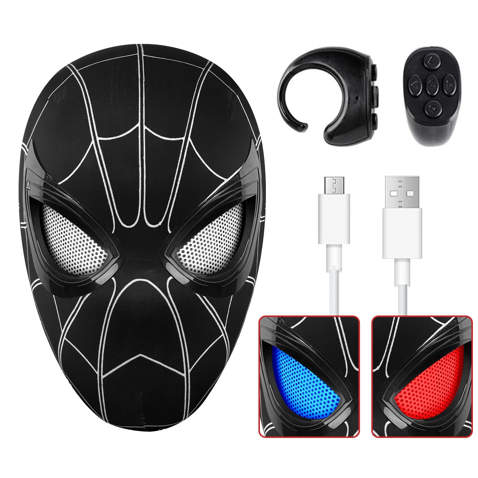 Spider Hero Mask with LED Lights Moving Eyes, Ring Remote, Halloween Role Play Mask Costume for Teens and Adults-picture-31