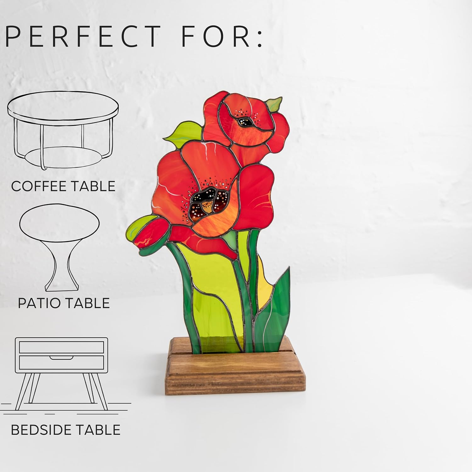 Multicolor Flowers Decorative Stained Glass Candle Holders Table Top Decoration Gifts for Mothers Day Tiffany Glass Art Handicrafts (Poppy)