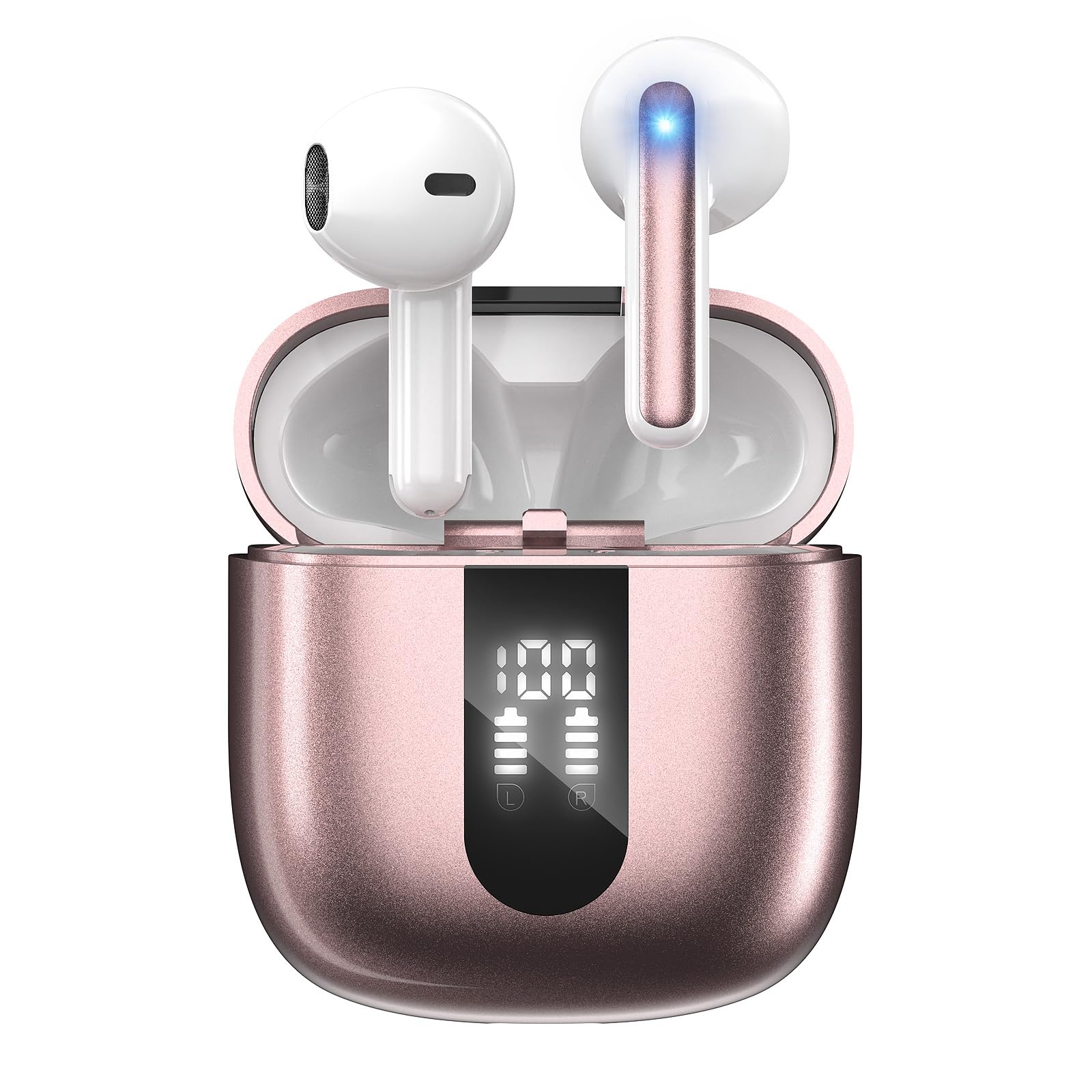 Auriculares inalambricos Bluetooth, diafragmas de 13mm con Big Bass, Reproducción 60H, Cascos Bluetooth 5.4, IP5, 4 micros para Llamadas nítidas Aptos para iPhone y Android (Oro Rosa)