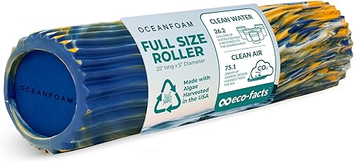 Miniatura 120 de Oceanfoam Tidal Roller - Rojo, Azul Marino Oscuro y Natural Marmóreo - Rodillo de espuma para masaje muscular para dolor de espalda y estiramiento -