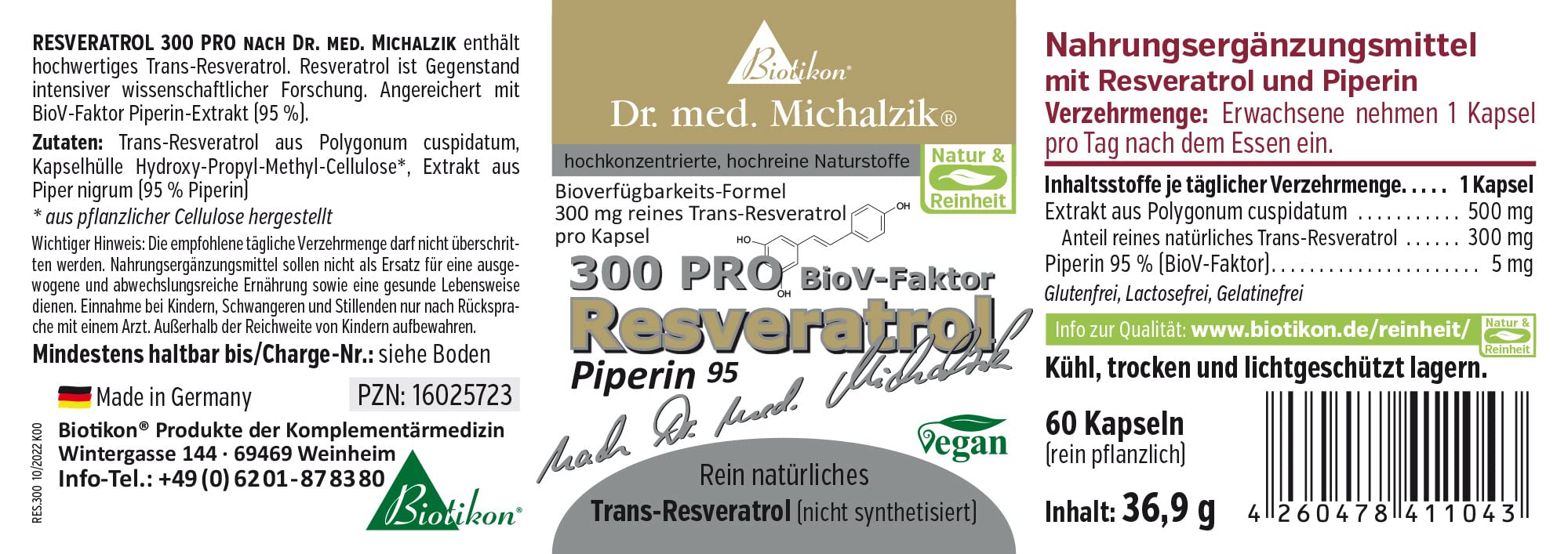 Resveratrol 300 PRO nach Dr. Michalzik 300 mg Trans-Resveratrol 60 Kapseln