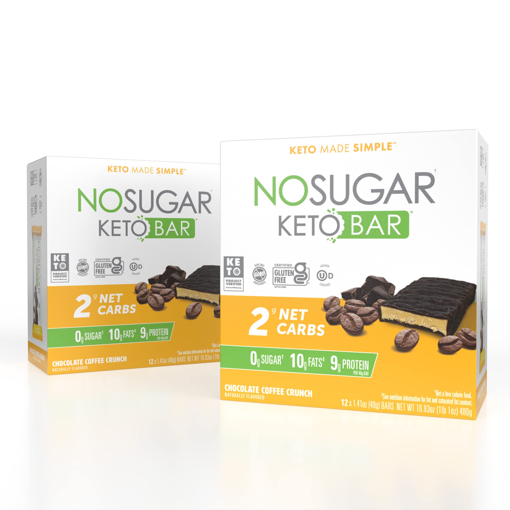 No Sugar Keto Bar Snack, Chocolate Coffee Crunch, 24 x 1.41oz Bars - Low Carb No Sugar Keto Snack Food with Keto Friendly Macros, 3g Net Carb, 9g Plant Based Protein, 13g Healthy Fat, Sugar Free (0g)