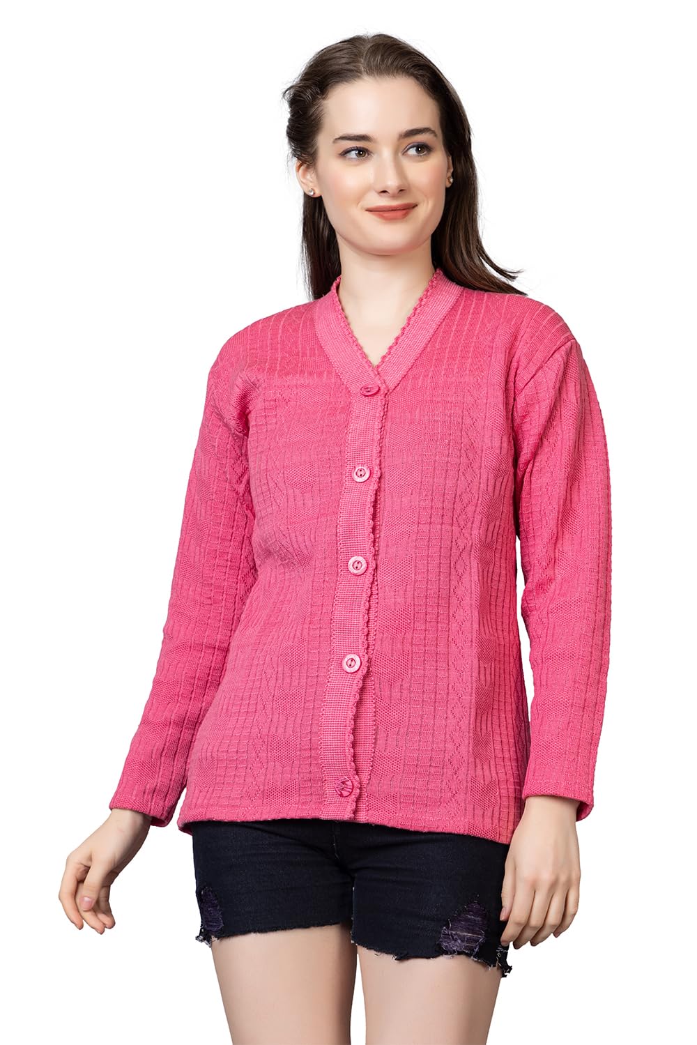 wear lusso Women Sweater for Winter Woolen Acrylic Full Sleeves V Neck Stylish Design Cardigan Girls/Ladies-picture-44