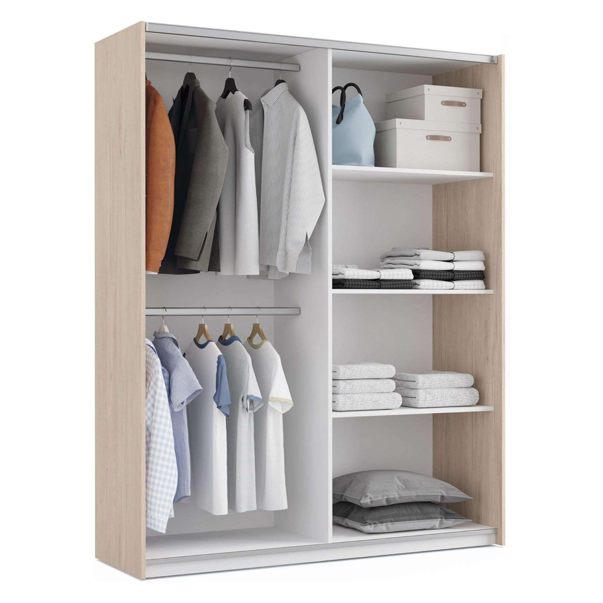 Miroytengo Pack Habitación Matrimonio Onix Blanco Y Roble Camas 150 cm (cabecero+mesitas+Armario)