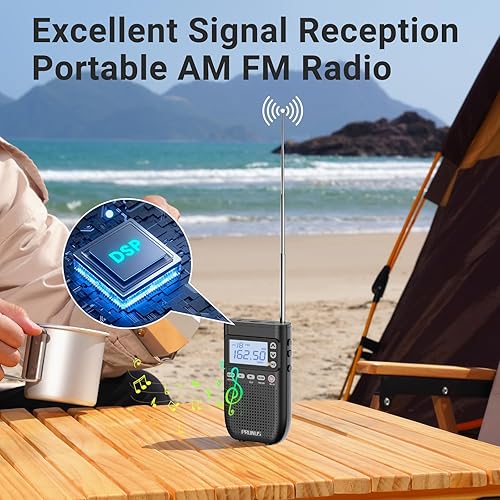 Miniatura 4 de PRUNUS J-618 Radio portátil AM FM a auricular Bluetooth, como altavoz Bluetooth, radio recargable de 2000 mAh, preestablecido, reproducción