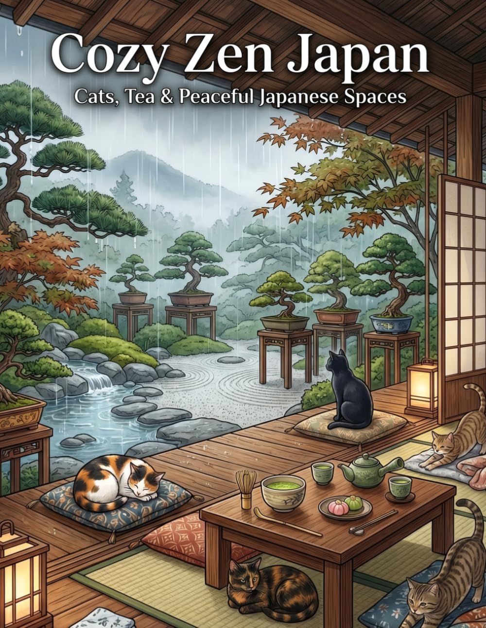 Cozy Zen Japan: Cats, Tea, Rainy Days & Peaceful Japanese Spaces for Relaxation and Mindful Coloring