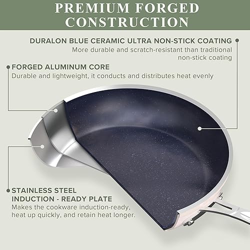 Miniatura 2 de Nuwave - Juego de ollas y sartenes de cerámica azul antiadherente Healthy Duralon, con infusión de diamante resistente a los arañazos, sin PFAS,