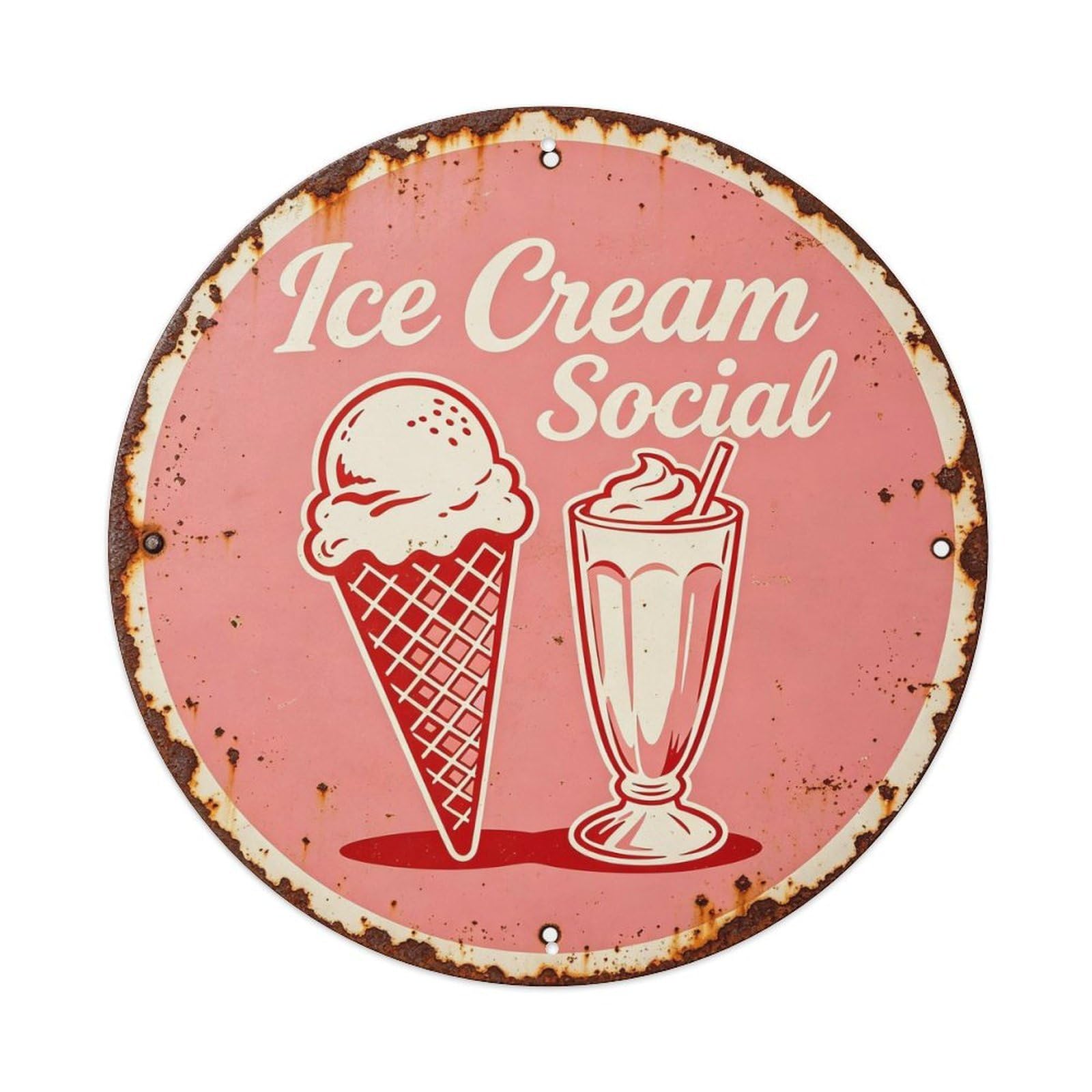 Vintage 1950s Soda Fountain Ice Cream Social Metal Tin Sign Plaque