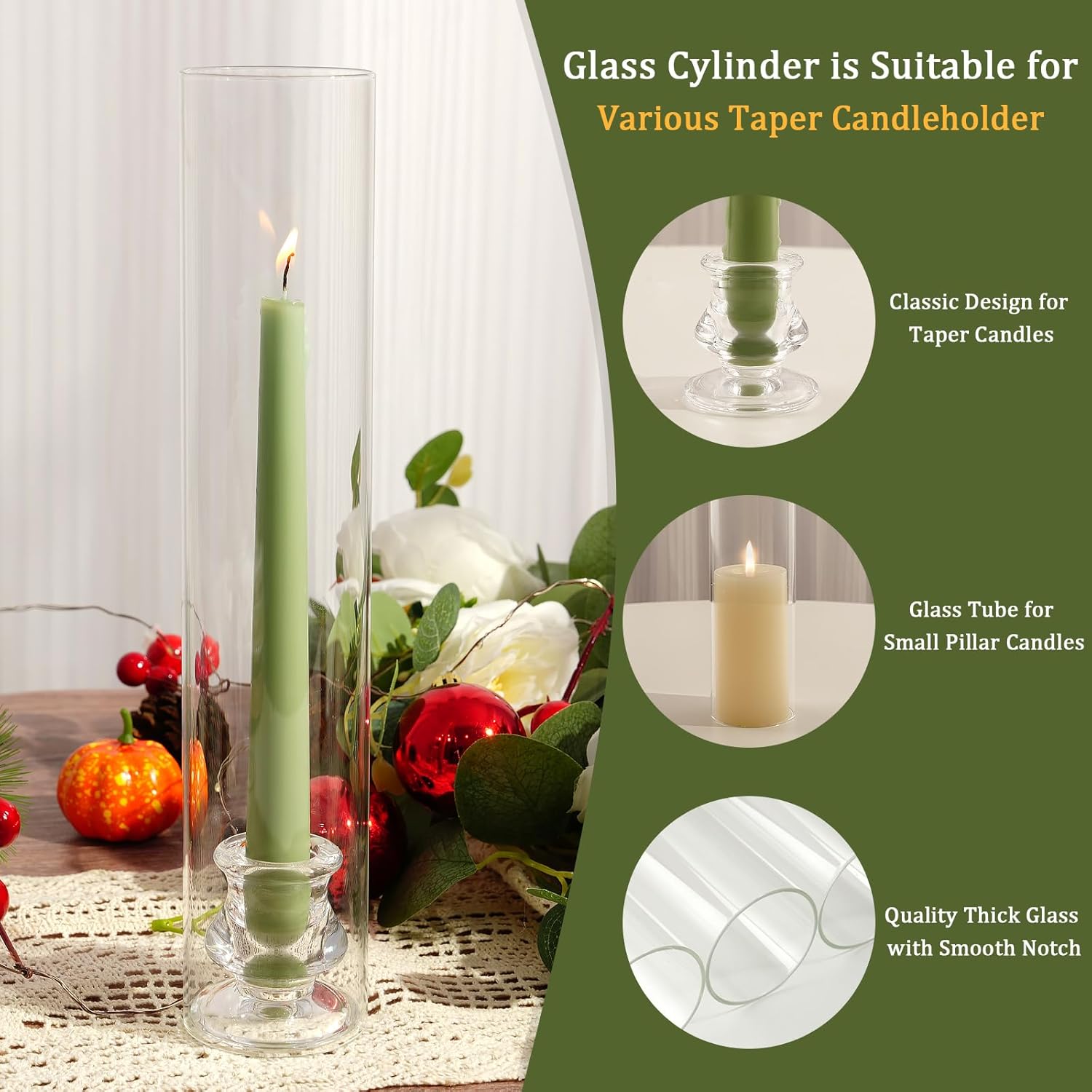Hurricane Glass Candle Holders, Set of 4 Candlestick Holders for Taper Candle with 11.8" Tall Windproof Cylinder Covers Candle Stand Bulk for Table Centerpieces on Wedding Birthday Housewarming Decor - Image 5