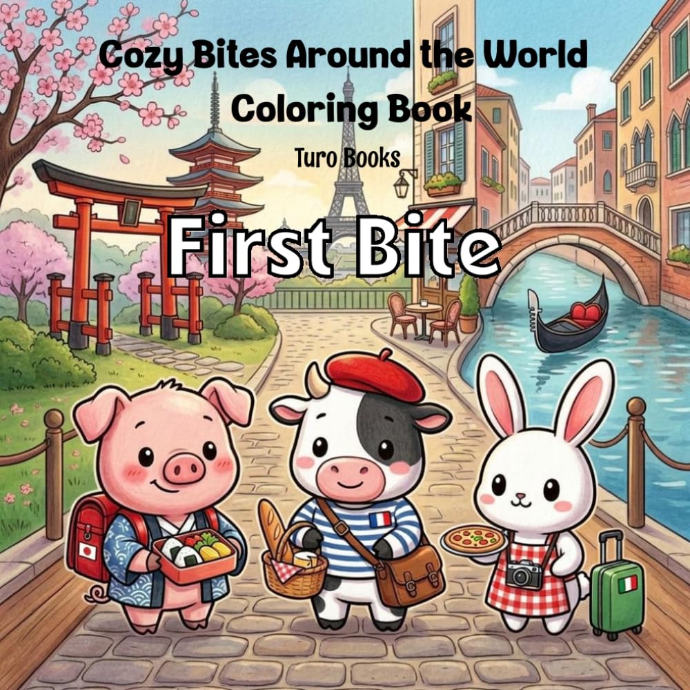 Cozy Bites Around The World Coloring Book: First Bite: Cute Animal Food Adventures with Fun Facts