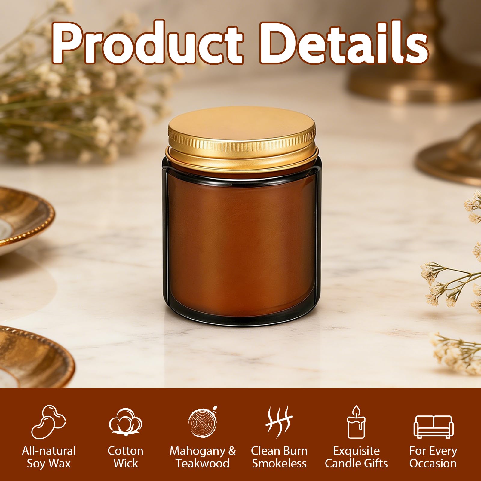 Paquete de 12 velas de soja perfumadas de caoba y madera de teca de 8 onzas, velas de tarro de vidrio a granel, velas de aromaterapia para el hogar, oficina, boda, fiesta y regalos