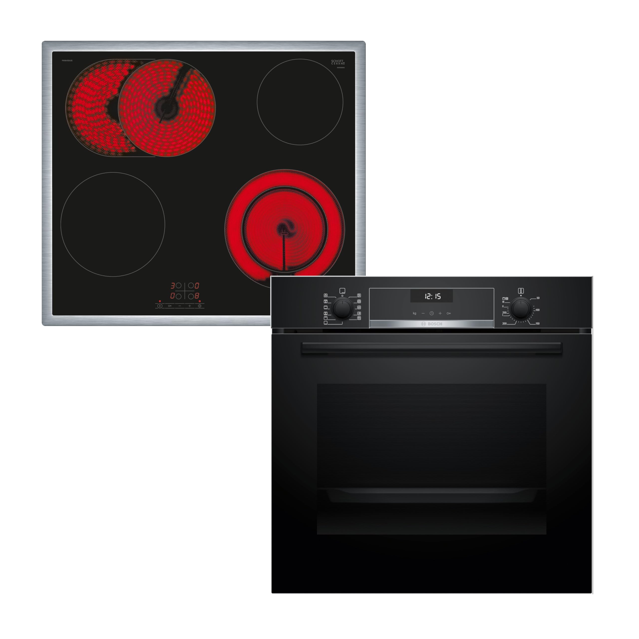 Bosch HBD631CS63 Einbau-Backofen-Set bestehend aus Einbau-Backofen 60 cm Serie 6 HBG537BB4 & Elektro-Kochfeld 60 cm Serie 4 PKN645BA2E, Air Fry, Leichte Reinigung, 3D-Heißluft, Bräterzone