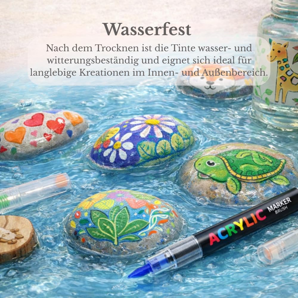 Faizer ® Acryl-Filzstifte, Acrylstifte mit Pinselspitze, zum Ausmalen von Erwachsenen, Acrylfarben zum Ausmalen, für schöne Kunst, Kalligraphie, Holz, Leinwand, Glas, Keramik