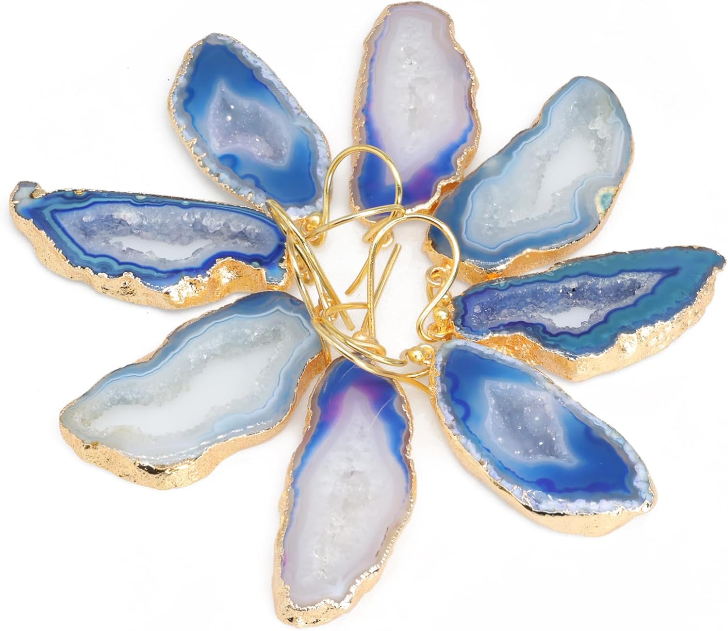 Bespoke Unique Geode Agate Slice Druzy Gold and Silver dangle earrings for Women gemstone size approximately 30-40mm Long