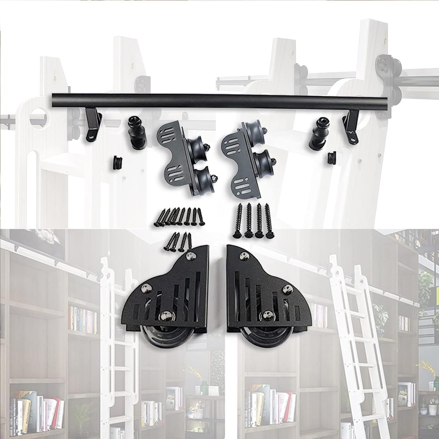 Échelle coulissante rétractable avec kit de quincaillerie complet et rail rond en acier