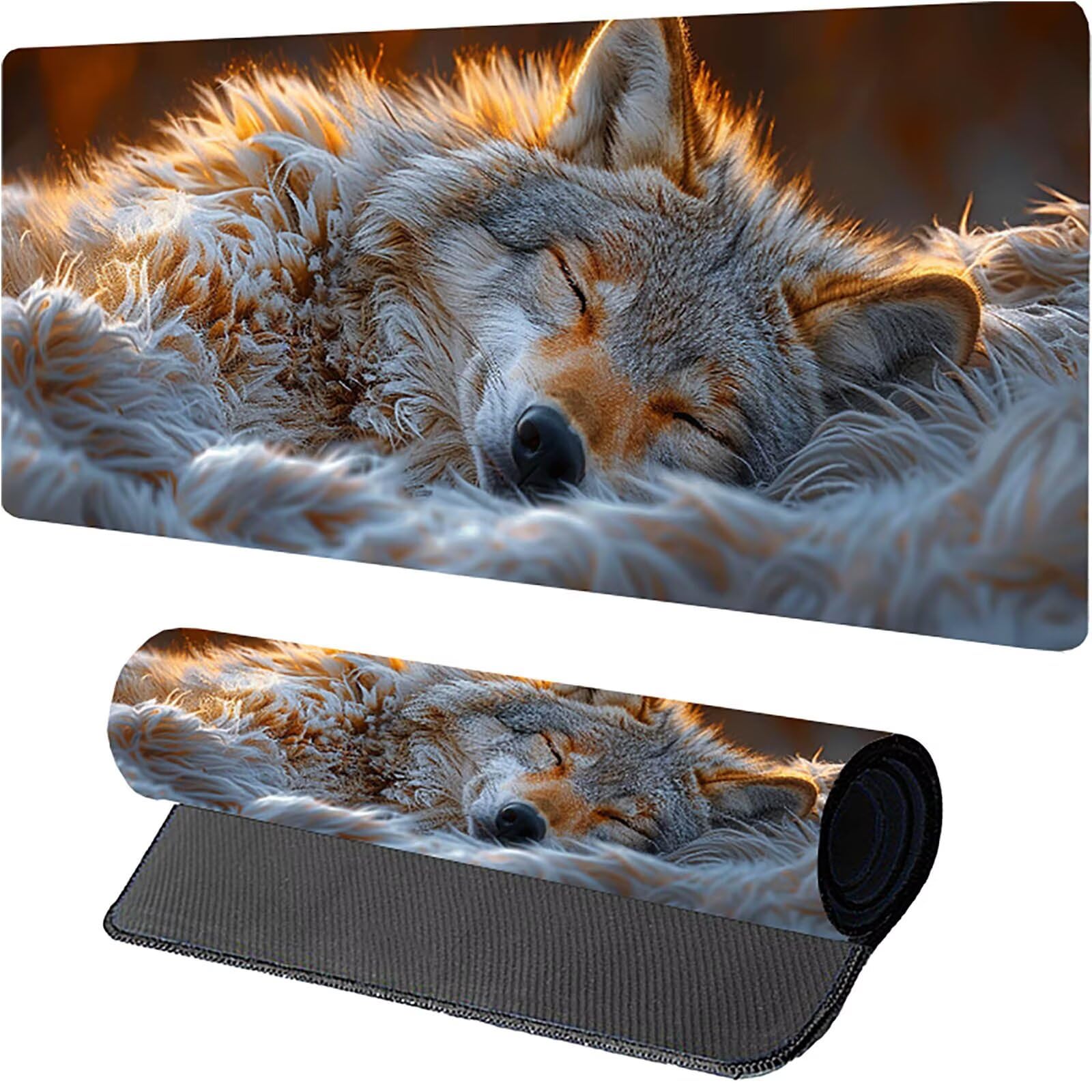 Tappetino Mouse XXL 1500 x 800 mm, Tappetino Mouse Lupo, Gaming Mousepad Migliorare la Velocità e la Precisione, Mouse Pad con Base in Gomma Antiscivolo, Ufficio Accessori Gaming, Bianco 9-7988