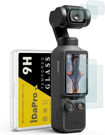 iDaPro Screen Protector for DJI Osmo Pocket 4 / Pocket 3 [2+2 Pack], Tempered Glass Lens Protector + OLED Display Film, 9H Hardness, 99.9% HD Clarity, Anti-Fingerprint, Pocket 4/3 Accessories