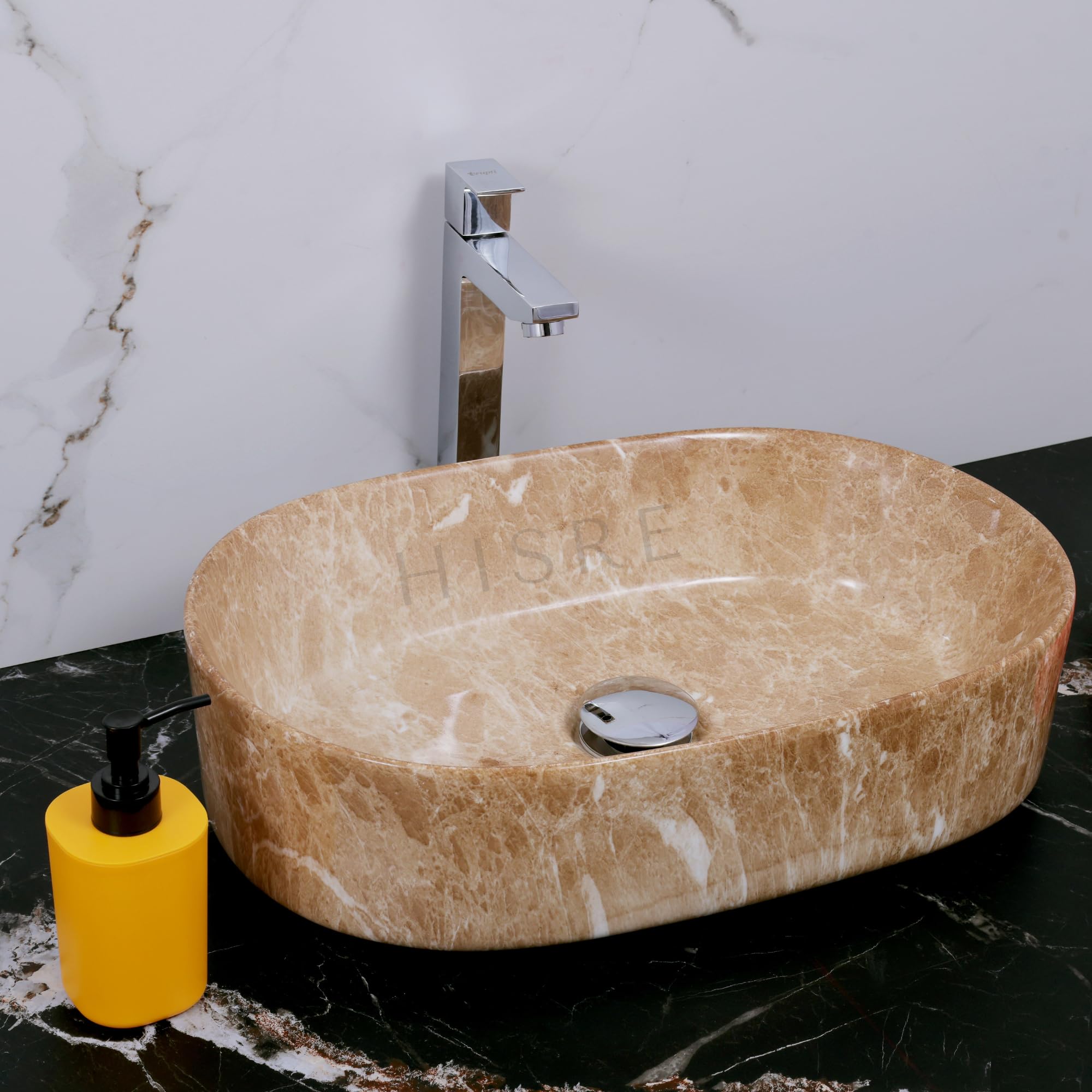 HISRE Table Top Wash Basin For Bathroom | Over Counter Top Wash Basin For Living Room | Washbasin Countertop | Tabletop Ceramic Bathroom Kitchen Sink (20 x 13 x 5.5 Inch) (SKTB1303), photo 3 of 5