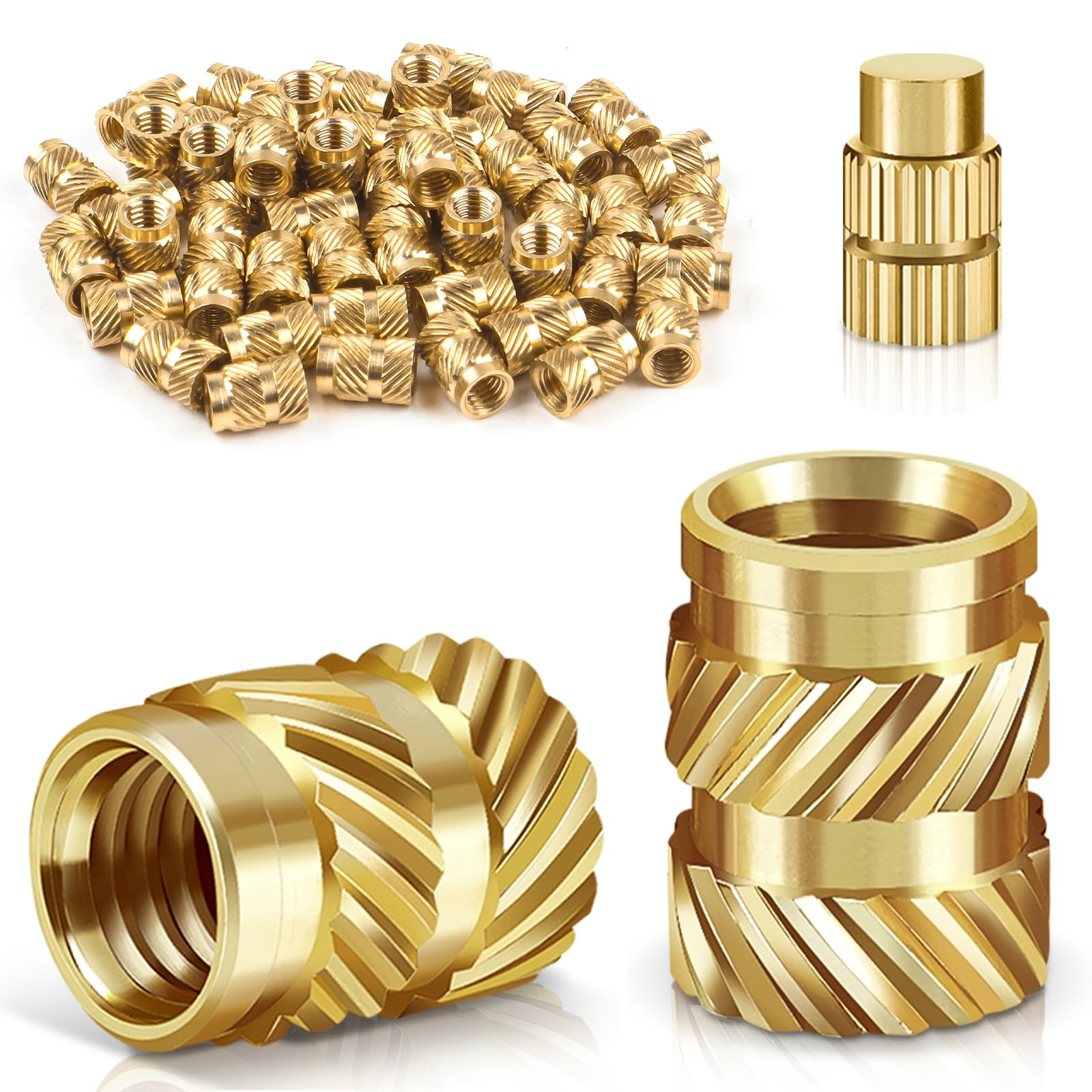 50 Stk Gewindeeinsatz M5, Bolatus Einschmelzmuttern Messing mit Lötkolben Einschmelzhilfe, Gerändelt Einschmelzgewinde für Kunststoffteile, Gewindeeinsätze für 3D-Drucker Teile