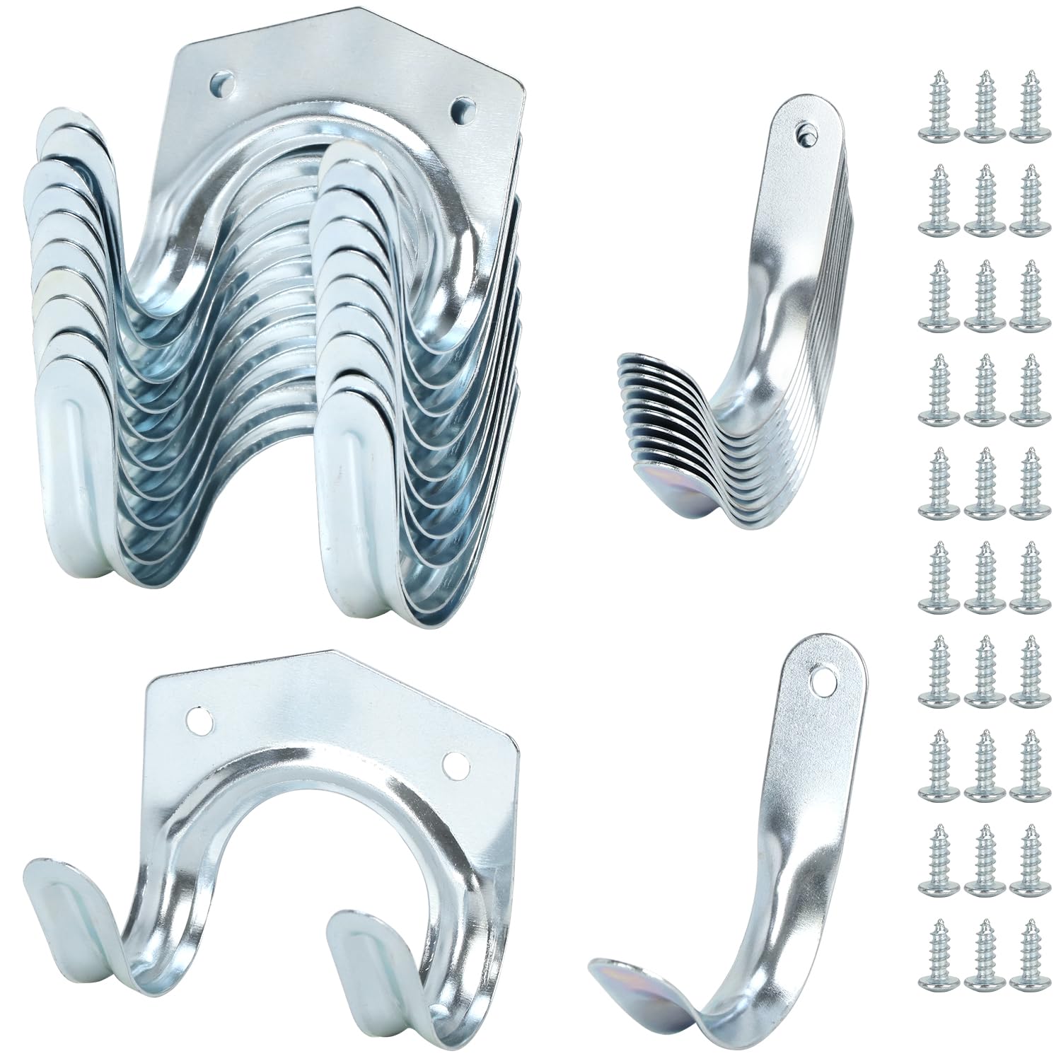 QWORK® 20 Pack Heavy Duty Tool Hooks Metal Storage Hooks, 10 Double Hook 10 Single Hook with Screws