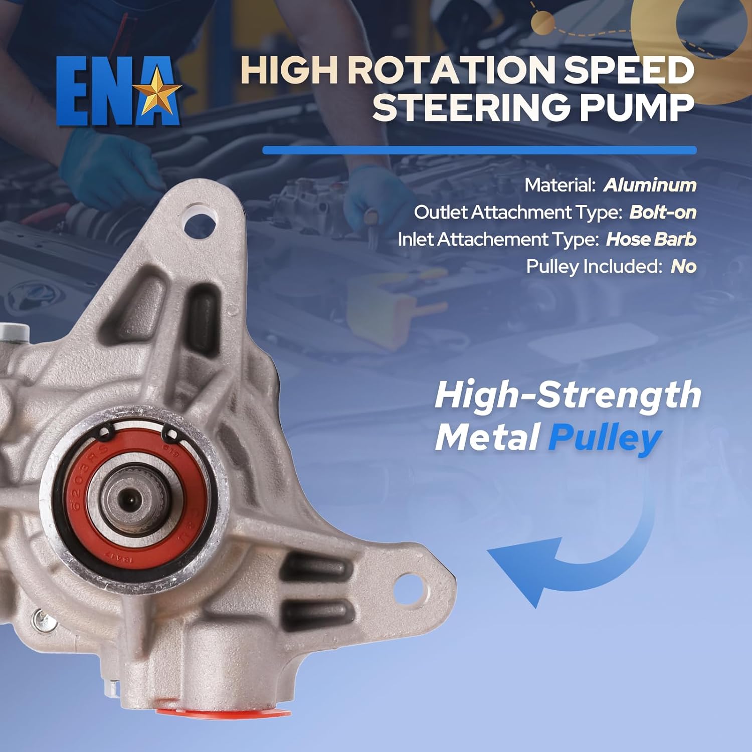 ENA Power Steering Pump Compatible with Honda Accord 2003 2004 2005 2.4L L4 Replacement for 215341 965341 56110RAAA01