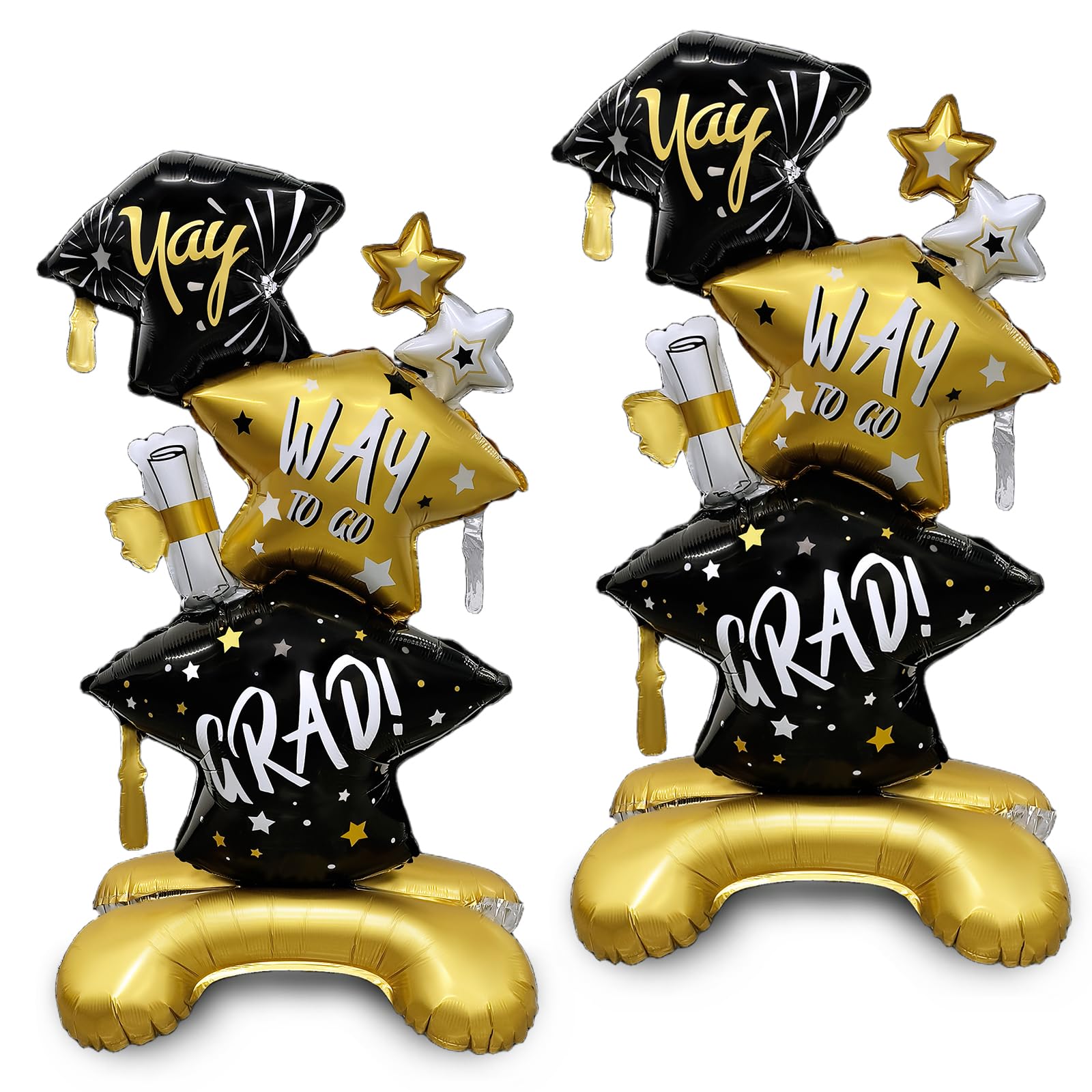 PHOGARY 2 Pcs Graduation Decorations Ballons, Standing Inflatable Foil Balloon for 2026 Happy Graduation Prom Black and Gold Decorations Party Supplies