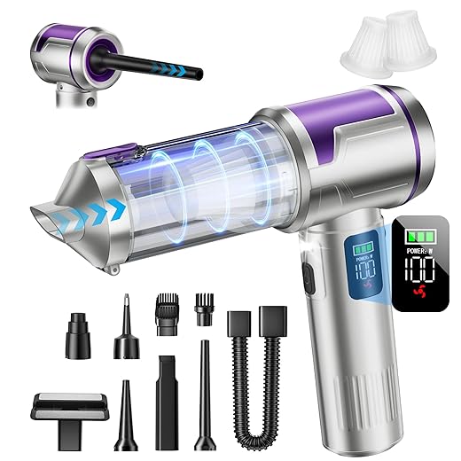 Handheld Car Vacuum Portable Cordless, 22000Pa High-Power Suction Hand held Vacuum Cleaner & Air Duster for Car Cleaning, Home, Office, Pet Hair | Multi-Nozzle, Washable Filter, LED Light