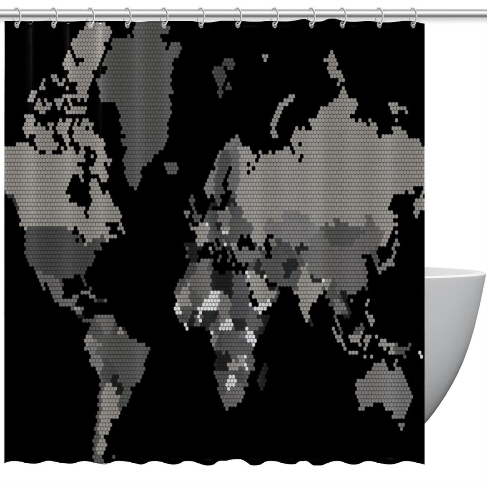 Rideau de douche anti éclaboussures carte du monde noir 183 x 183 cm