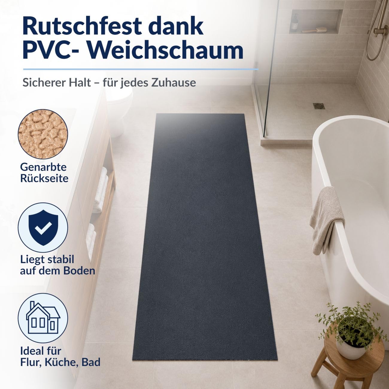 ANRO Tappeto Bagno Tappetino Doccia Antiscivolo Microfibra Antracite 60 x 240 cm Asciugatura Rapida Lavabile Morbido al Metro