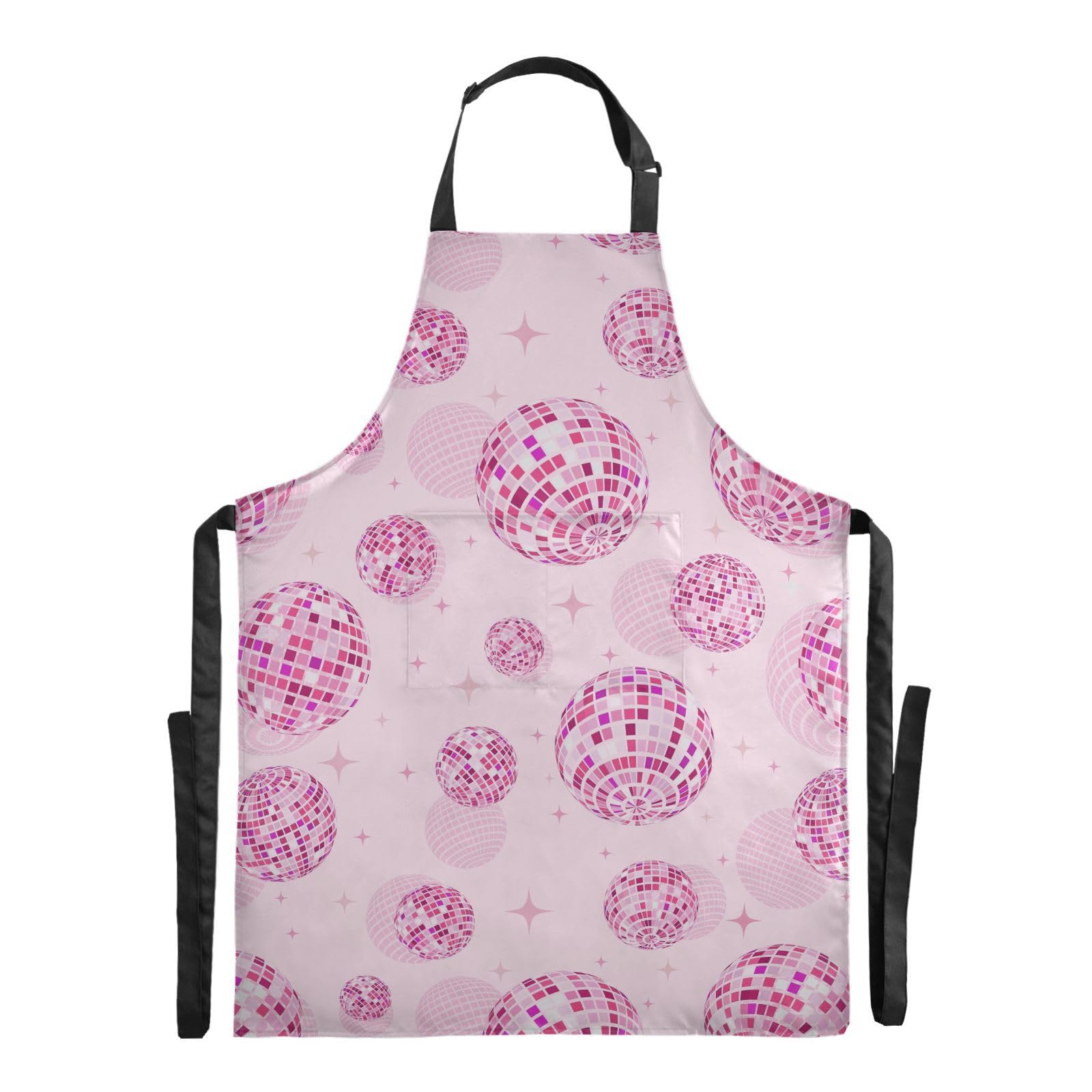 Mnsruu Disco Balls Pink Apron Waterproof Cooking Apron Women Men Adjustable Baking Gardening Aprons Pocket