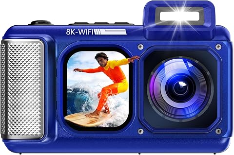 MaxMango V08 Pro 49FT Camara Acuatica，8K 90MP WiFi Pantalla Táctil Cámara Digital，2,8 Pulgadas con Doble Pantalla, Resistente, a Prueba de Polvo y a Prueba de Golpes, Ideal para Snorkel, Azul