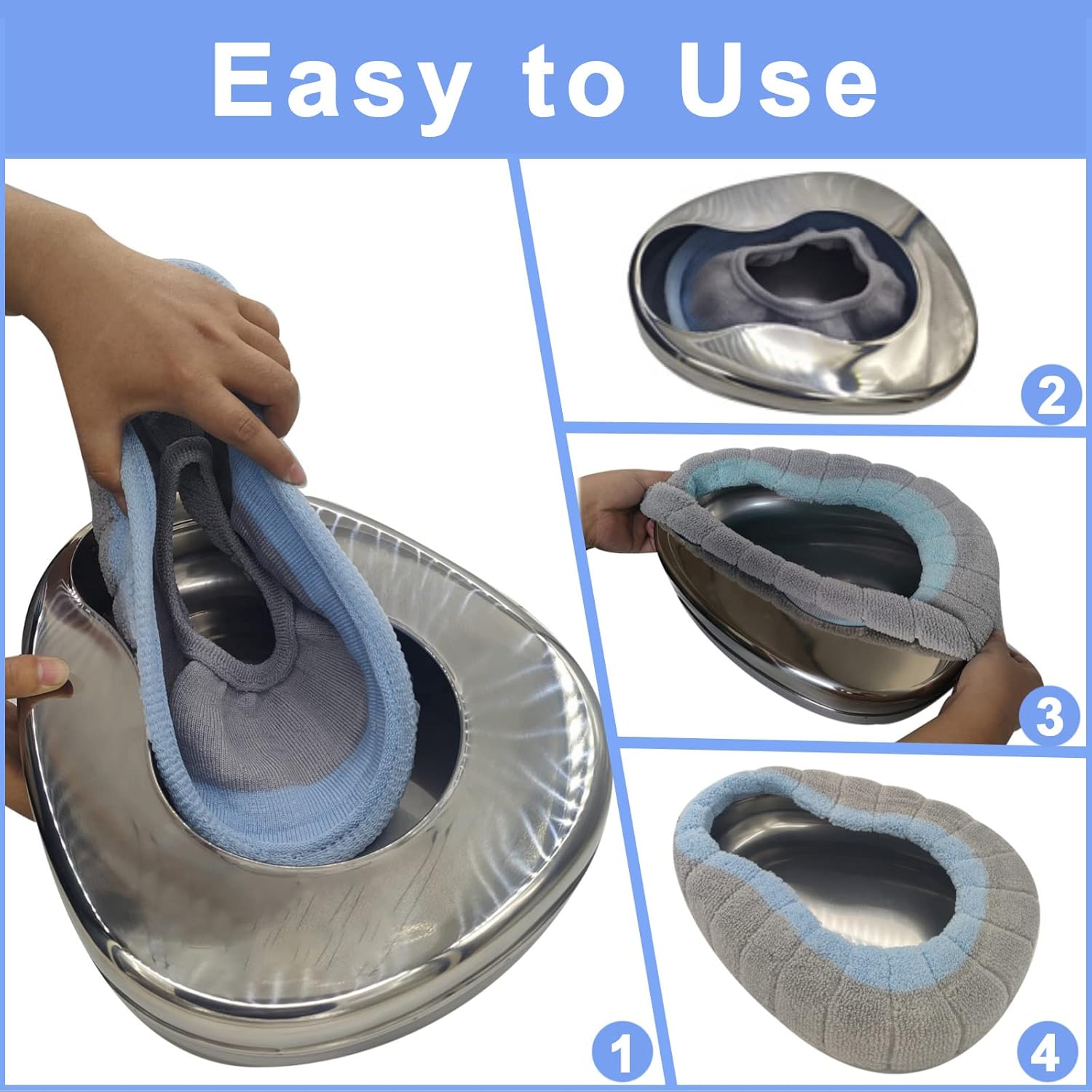 Bed Pan Set Stainless Steel Bed Pans for Elderly Females Men Disabled Bedpan with 30 Liners Disposable and Absorbent Pads Spill Proof Bedpans for Women Large Heavy Duty Bedpan with Lid