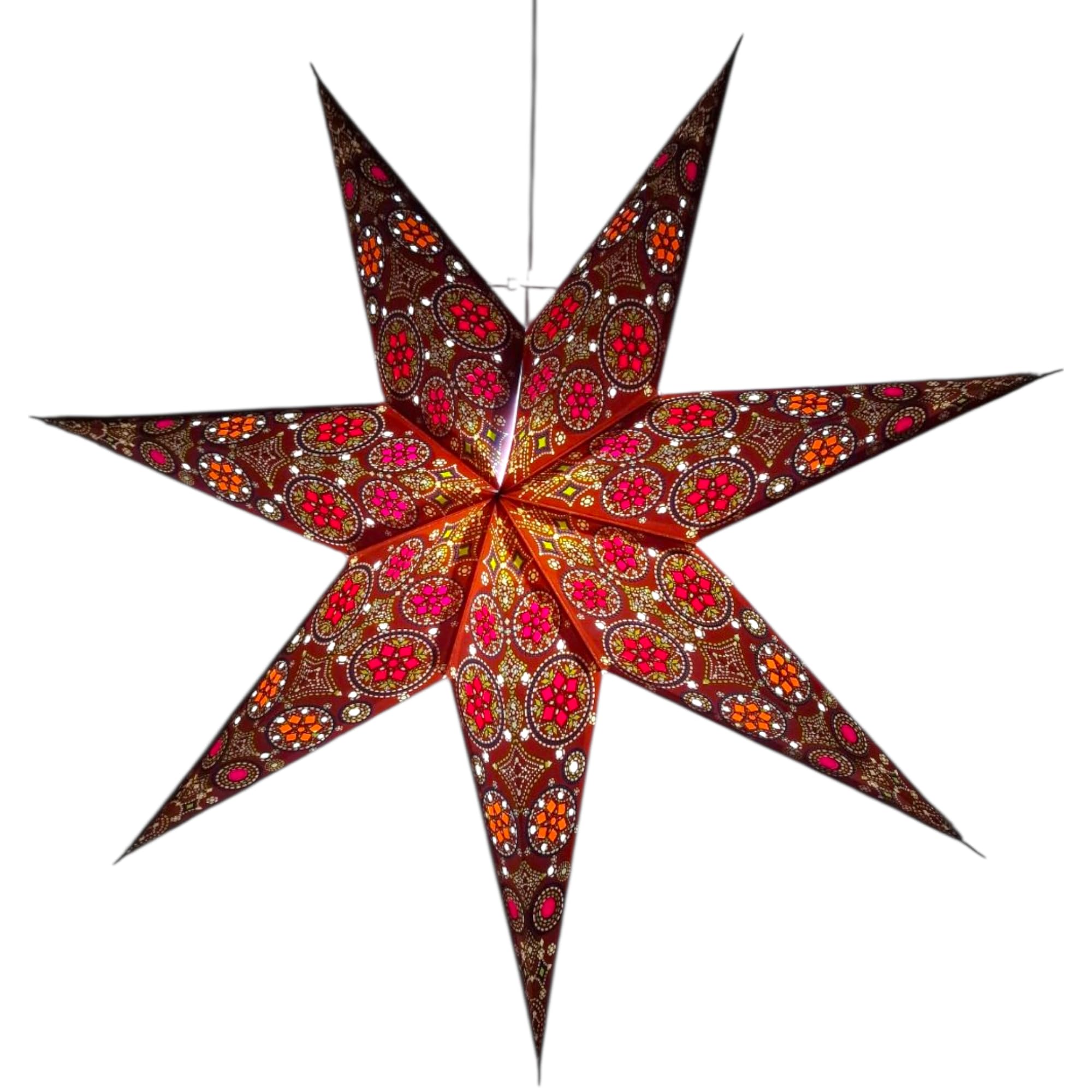 YEPSIO Lantern Lampshade Paper Star Light Shades Large 60cm Hanging Decorations for Christmas Wedding Home Decoration Birthday Party Foldable 7 Pointed Star (Rust Red, Green, Yellow) — image 1