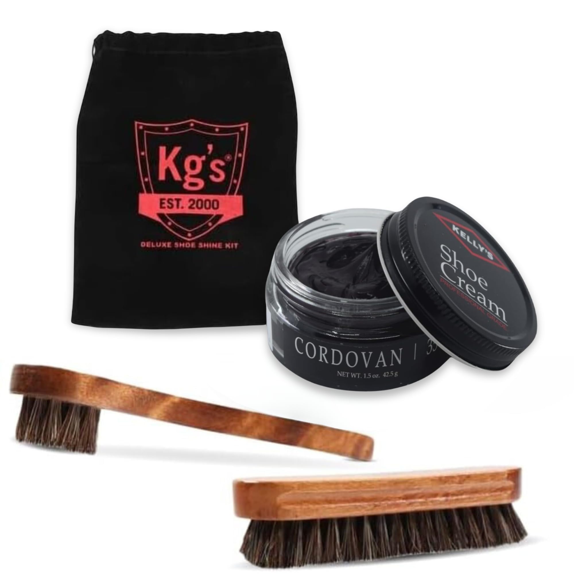 Kg's Shoe Shine Kit Includes Polish, Horsehair Brush, Applicator, and Storage Bag