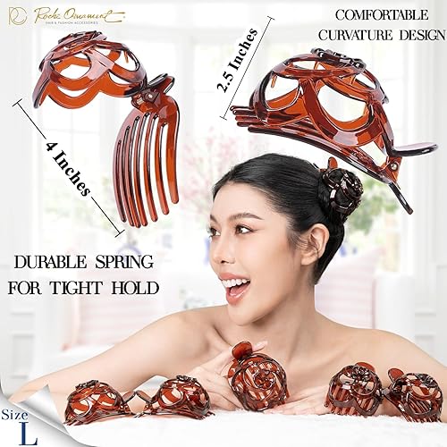 Miniatura 7 de RC ROCHE ORNAMENT 6 piezas de moños para mujer, pinza lateral para moño, cúpula redonda, abrazadera de peine Updo Bird Nest Shell plástico